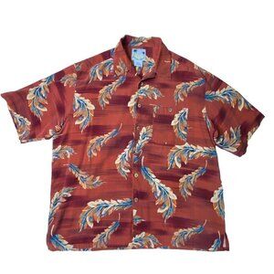 Banana Cabana Size XL Hawaiian Tropical Floral Rust Color Silk Shirt
